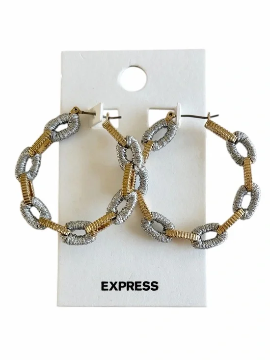 Express Two-Tone Chain Link Hoop Earrings in Gold & Silver Tones - Picture 9 of 9